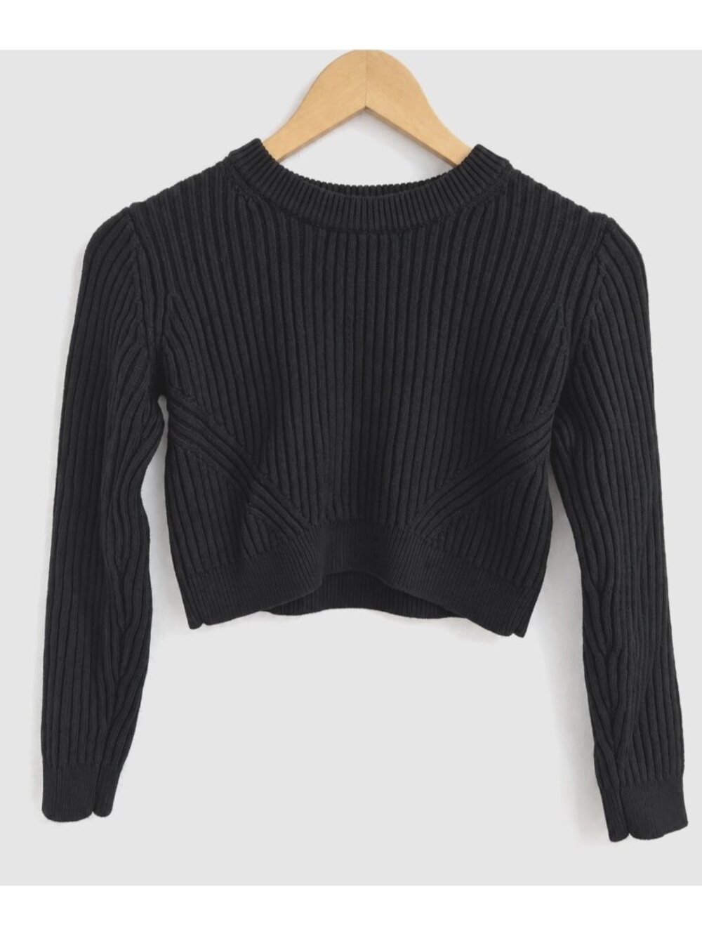 Aritzia Wilfred Free Boland Sweater Merino Wool Ribbed Cropped Black Women’s XXS